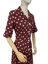 Load image into Gallery viewer, Original 1950's Brown and White Polka Dot Day Dress with Mother of Pearl Buttons - Bust 36 38