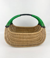 Load image into Gallery viewer, Original 1930's Wicker Basket with Black and Green Trim - Perfect Picnic Basket