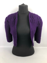 Load image into Gallery viewer, 1940s Style Hand Knitted Bolero in Purple - B 40 42 44 Volup