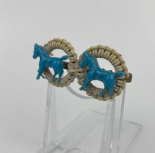 Load image into Gallery viewer, Original 1940s Blue and White Make Do and Mend Brooch with Pair of Horses