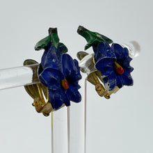 Load image into Gallery viewer, Vintage 1940's or 1950's Gentian Violet Clip on Earrings in Deep Blue