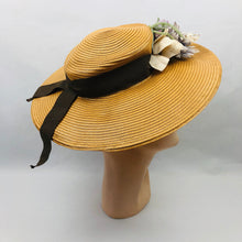 Load image into Gallery viewer, 1940s Wide Brimmed Straw Hat with Floral Trim