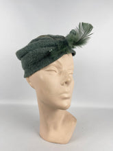 Load image into Gallery viewer, Original 1930's Sage Green Mohair, Crepe and Feather Turban Hat