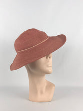 Load image into Gallery viewer, Original 1930s Salmon Pink Fine Straw Sun Hat with Grosgrain Trim