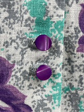 Load image into Gallery viewer, As Is 1940's Reproduction Floral Print Blouse with Large Purple Roses and Tiny Glass Buttons Made From an Original 1940's Feed Sack - Bust 34" 35" 36"