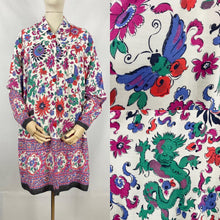 Load image into Gallery viewer, Original 1940s Novelty Print Cotton Smock with Smiling Chinese Dragon Design
