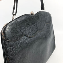 Load image into Gallery viewer, 1930s Midnight Blue Leather Handbag with Scalloped Detail