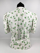 Load image into Gallery viewer, 1940s Reproduction Novelty Print Feed Sack Blouse of Clover and Lucky Horseshoes - B34