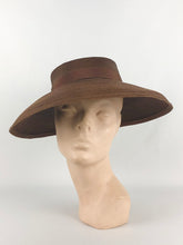 Load image into Gallery viewer, 1940s 1950s Chocolate Brown Straw Hat with Grosgrain Bow