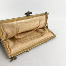Load image into Gallery viewer, 1920s 1930s Petit Point Black Floral Evening Bag with Gem Set Frame
