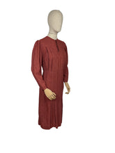 Load image into Gallery viewer, Original 1930's Long Sleeved Floppy Cotton Day Dress in Rust with Floral Print - Bust 34 36