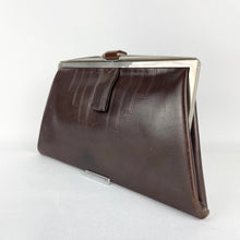Load image into Gallery viewer, Original 1930s Chocolate Brown Leather Clutch Bag - Art Deco Design