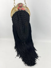 Load image into Gallery viewer, Original 1920's French Made Antique Crochet Bag with Celluloid Frame Decorated with Pierrot, Owls and Musical Instruments