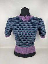 Load image into Gallery viewer, Reproduction 1940's Waffle Stripe Jumper in Purple, Teal and Navy Knitted from a Wartime Pattern - B 36 38 40