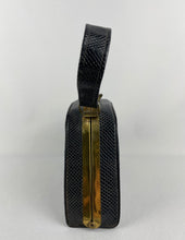 Load image into Gallery viewer, Original 1940s Mock Snakeskin Navy Blue Box Bag
