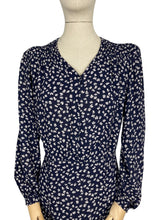 Load image into Gallery viewer, Original 1930's/1940's Volup Novelty Print Day Dress in Navy and White with Butterfly Print - Bust 44 46