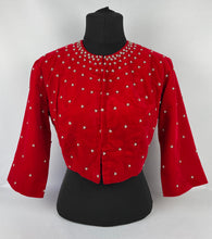 Load image into Gallery viewer, Perfect for Christmas Original 1950s Cotton Velvet Zip Front Cropped Jacket with Sequin and Faux Pearl Decoration - Bust 38" 39" 40"