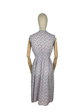 Load image into Gallery viewer, Original 1940's Floral Cotton Sleeveless Chore Dress in Blue, Red, Green and White - Bust 36 37 38