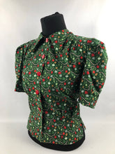 Load image into Gallery viewer, 1940s Reproduction Christmas Blouse in Riley Blake Cotton - Bust 34" 36"