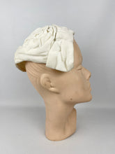 Load image into Gallery viewer, Original 1950's White Cotton Velvet Hat with Double Bow Trim *