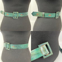 Load image into Gallery viewer, Original 1930s Dark Green Embossed Leather Belt - Waist 25 26 27 28
