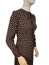 Load image into Gallery viewer, Original 1930's Brown and Cream Crepe Long Sleeved Dress - Bust 32 34