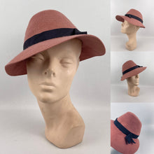 Load image into Gallery viewer, Original 1940’s Dusky Pink Felt Fedora Hat with Grosgrain Trim *