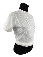 Load image into Gallery viewer, Original 1950's White Cotton Broderie Anglaise Button Back Cropped Blouse with Glass Heart Buttons - Bust 33