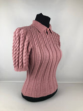 Load image into Gallery viewer, Reproduction 1940s Rib and Cable Knit Jumper in Rose Pink Acrylic - B34 35 36