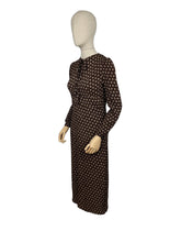 Load image into Gallery viewer, Original 1930's Brown and Cream Crepe Long Sleeved Dress - Bust 32 34