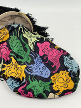 Load image into Gallery viewer, Original 1920's French Made Antique Crochet Bag with Celluloid Frame Decorated with Pierrot, Owls and Musical Instruments