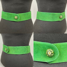 Load image into Gallery viewer, Original 1930s Kelly Green Suede Belt with Painted Button Detail