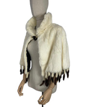 Load image into Gallery viewer, Original 1930's or 1940's Vintage White Ermine Evening Cape with Black and White Tails - Stunning Cape