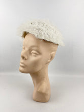 Load image into Gallery viewer, Original 1950’s White Straw Hat with Net and Silver Trim - Fabulous Fifties Hat *
