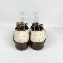 Load image into Gallery viewer, Original 1930's 1940's Brown Leather and Cream Suede Wedge Shoes With Large Bow Trim - UK 5.5 6