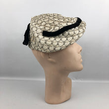 Load image into Gallery viewer, 1950s New Look Hat in Black and White with Bow Trim