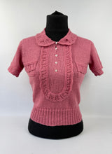 Load image into Gallery viewer, 1930s Reproduction Jumper with Jabot and Lace Trim in Slate Rose - Bust 33 34