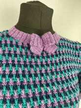 Load image into Gallery viewer, Reproduction 1940's Waffle Stripe Jumper in Purple, Teal and Navy Knitted from a Wartime Pattern - B 36 38 40