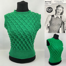 Load image into Gallery viewer, Reproduction 1940s Twisted Cable Slipover in Grass Green - Bust 34 35 36