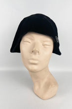 Load image into Gallery viewer, Original 1920s Black Cotton Velvet Cloche with Celluloid and Paste Hat Flash