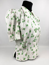 Load image into Gallery viewer, 1940s Reproduction Novelty Print Feed Sack Blouse of Clover and Lucky Horseshoes - B34