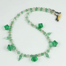 Load image into Gallery viewer, Original 1940s 1950s Green and Clear Faceted Glass Graduated Bead Necklace