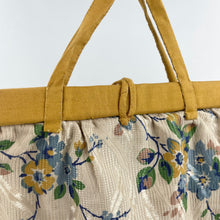 Load image into Gallery viewer, Original 1940s Mustard and Blue Floral Knitting Bag Which Makes a Great Handbag