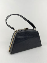 Load image into Gallery viewer, Original 1940s Mock Snakeskin Navy Blue Box Bag