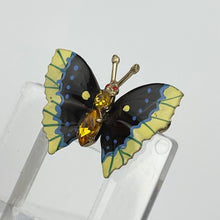 Load image into Gallery viewer, Vintage Painted Metal Butterfly Brooch with Amber Glass Body