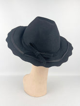 Load image into Gallery viewer, Wonderful Original Late 1930's or Early 1940's Black Felt Hat with Scalloped Edge