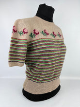 Load image into Gallery viewer, Original 1950s Fair Isle Roses Knit with Colourful Stripes - Bust 36 37