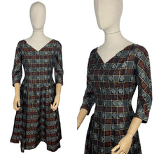 Load image into Gallery viewer, Original 1950's 1960's Bronze, Silver and Gold Cocktail Dress by A Lincoln Model - Bust 38"