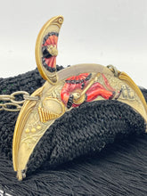 Load image into Gallery viewer, Original 1920's French Made Antique Crochet Bag with Celluloid Frame Decorated with Pierrot, Owls and Musical Instruments