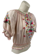 Load image into Gallery viewer, Original 1930’s Hungarian Embroidered Blouse in Pale Pink Crepe - Petite